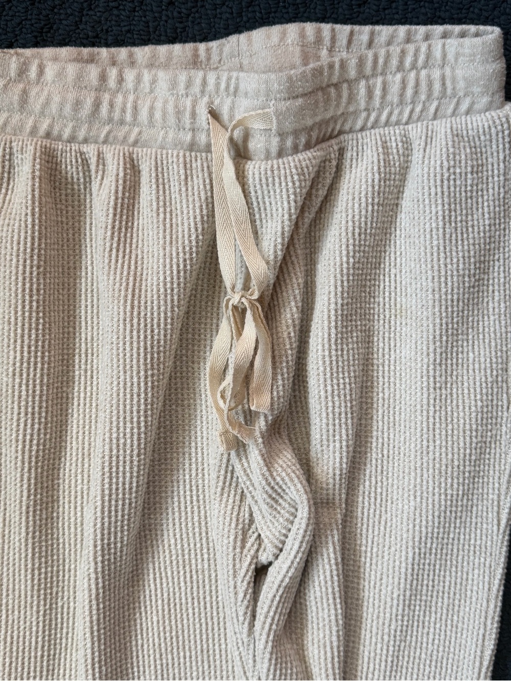 Cream Waffle Knit Drawstring Joggers | Cozy Lounge Pants | Elastic Waist - Picture 3 of 4